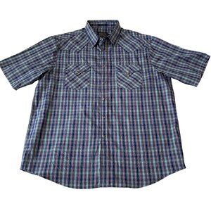 Pendleton Frontier Western Shirt Men's Size XL Blue Plaid Pearl Snaps